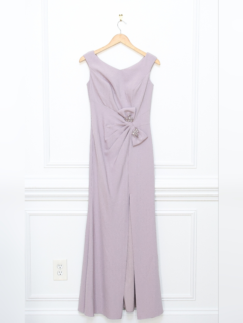 Gia Franco Mauve Purple Embellished Bow Floor Length Trumpet Evening Gown Size 4 - Picture 3 of 13